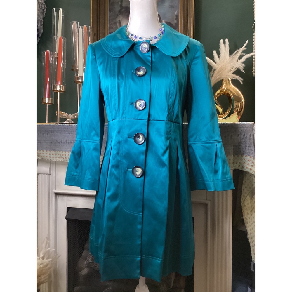 B-Wear Byer California Teal Blue Satin Peter Pan Collar Bell Sleeve Jacket L